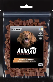 Ласощі для собак AnimAll Platinum Соломка міні з куркою 100 г (4820224504131)