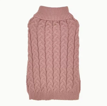 В’язаний светр-пуловер для собак малих і середніх порід Cable Knit Sweater Рожевий, розмір S, теплий акрил 100%, високий комір, візерунок «коси», одяг для собак на осінь/зиму/весну, Артикул ТМ20