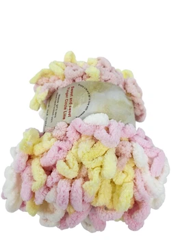 Пряжа "Puffy" 100гр кольорова (жовто-біло-рожева)