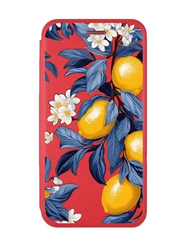 Чехол-книжка красный с рисунком на Samsung Galaxy A54 5G Лимонное дерево (принт 417)