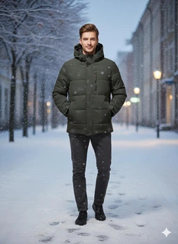Зимняя мужская куртка с капюшоном на синтепоне (еврозима) 2374 хаки, 48