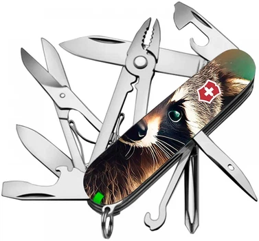 Ніж складаний, мультитул Victorinox Deluxe Tinker Animal (91мм, 18 функцій), єнот 1.4723.3.F1120pw