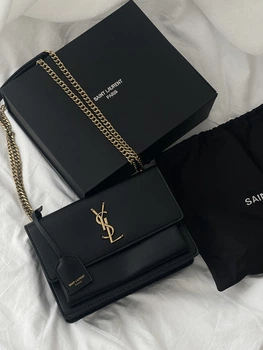 Женская сумка клатч Sunset Medium Shoulder Bag YSL черный