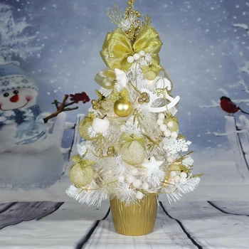 Новогодняя декоративная елка GALA DECOR с лед подсветкой белая хвоя золотой декор 50 см Е5025БЗ