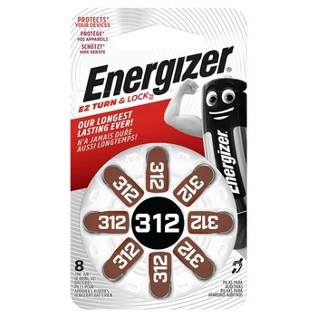 Батарейка ZA312 Energizer Zinc Air PR41 1,45 V-8 ШТУК (срок до 05.2029)