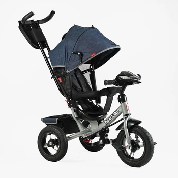 Детский трехколесный велосипед Best Trike 3390 надувные/фара, с USB, пультом, родительской ручкой (Синий)