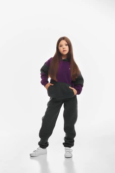 Дитячий спортивний утеплений костюм Kindamor Active Heat Grey/Purple, фліс для дівчинки 122 см сірий з фіолетовим