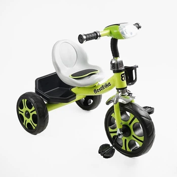 Детский трехколесный велосипед без ручки Best Trike BS с багажником и фарой (Салатовый)