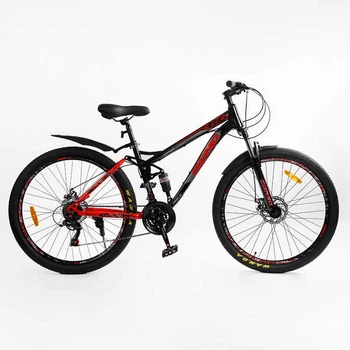 Велосипед Спортивний 27.5 дюймів Corso Rend RD-401 обладнання Shimano сталева рама 15 дюймів 21 швидкість. Black and Red (168021)