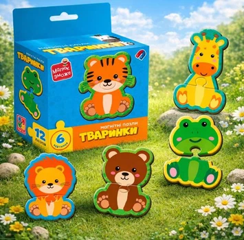 Магнітні пазли "Тваринки" "Vladi Toys", 6 картинок