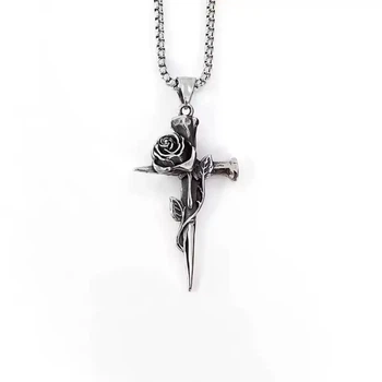 Кулон на ланцюжку Роза з Хрестом - Rose with Cross Метал