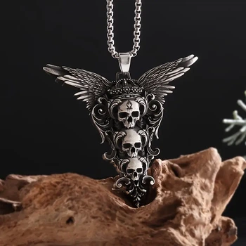 Кулон на ланцюжку Черепи з Крилами - Skulls with Wings Метал