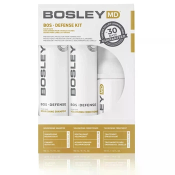 Набор Bosley BOS Defense для предупреждения истончения волос: Питательный шампунь + Кондиционер для объема + Уплотняющий уход