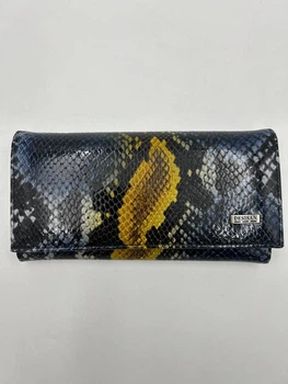 Кошелёк женский кожаный Desisan 057-929 жёлто-синий (yellow blue) рептилия