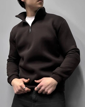 Теплий чоловічий светр zip XL Коричневий (RM0228)