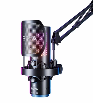 Микрофон BOYA K5 для блогеров (беспроводной+проводной) с RGB подсветкой и стойкой пантографом для стримов и подкастов (51006)