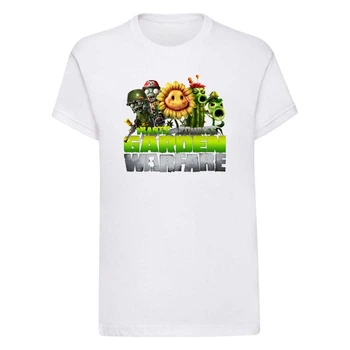 Футболка дитяча біла з принтом Plants vs Zombies Рослини проти зомбі DM-1826 140 см