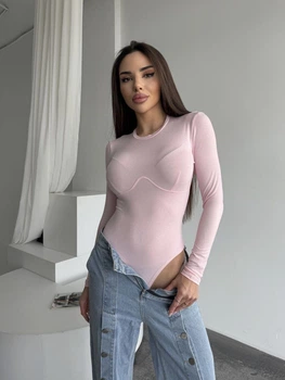 Жіночий однотонний силуетний боді Uaclothes 42-44 Рожевий (like36307-167301349)