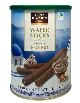 Вафельні трубочки Feiny Biscuits зі смаком какао з фундуком в металевій банці 400 г (60658)