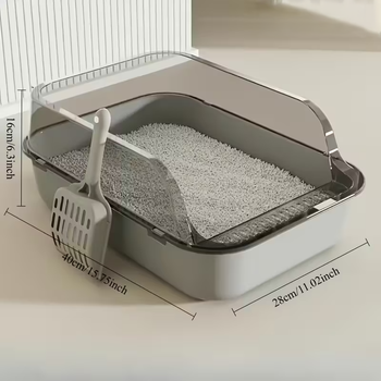 Туалет для котів під наповнювач 40 x 28 x 16 см Сірий. Лоток для кошенят глибокий практичний з бортиками та лопаткою