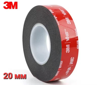Двостороння клейка стрічка 3M скотч VHB 5952 міцна ширина 20 мм довжина 3 метра Чорна