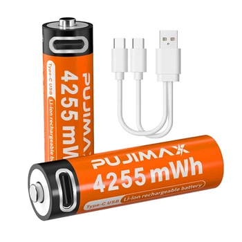 Аккумуляторы пальчиковые AA с входом USB Type-C 4255mWh 1.5V Orange (2 шт + кабель) (16231-2)