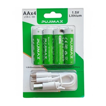 Аккумуляторы AA 1.5V с зарядкой USB Type-C Pujimax 4255mWh (Блистер 4 шт + кабель) (16232-4)