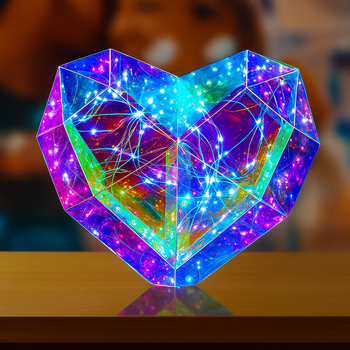 Ночник 3D в виде сердца с эффектом голограммы, 25 см, от батареек и USB