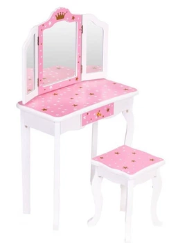 Toaletka dziecięca EcoToys potrójne lustro taboret szuflada (5905817007554)