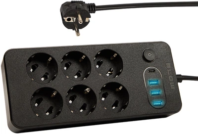 Подовжувач мережевий Blow PS-620 6-розетковий 3 x USB 1 x USB-C 2 м Чорний (5900804142829)