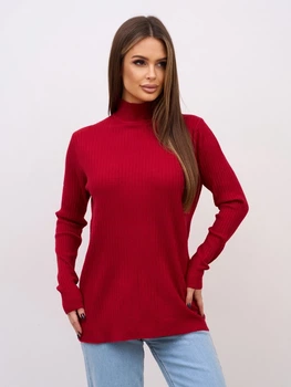 Светр вільного крою з горлом в рубчик однотонний ISSA PLUS WN20-720 L/XL бордовий (issa2007682760831)