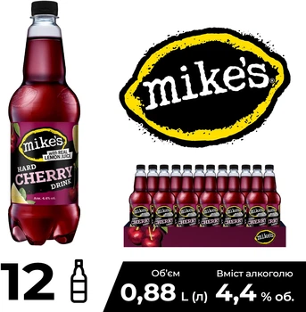 Упаковка пива Cherry Hard Drink Mike's пастеризоване 4.4% 0.88 л х 12 шт (4820034926871)
