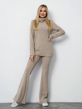 Костюм зі штанами і кофтою у стилі casual домашній молодіжний з розрізом із штанами кльош ISSA PLUS SA-680 L бежевий (issa2007682766284)