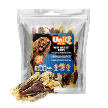 Лакомство для собак UniQ PETS Кроличьи уши с говядиной, 500 г