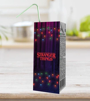 Наклейка на сок "Очень странные дела. Stranger Things. Загадочные события" 12 х 4,6 см