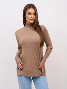 Свитер оверсайз с горлом в рубчик однотонный ISSA PLUS WN20-720 XXL бежевый (issa2007682762286)
