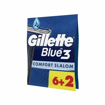 Бритвы одноразовые мужские для бритья Gillette Blue 3 Slalom Comfort, 6+2 шт