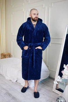 Чоловічій махровий халат батал, синій, розмір 2XL
