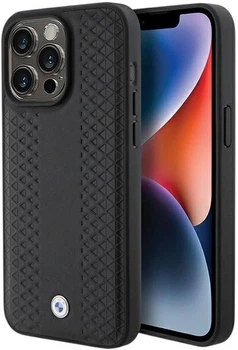 Etui plecki BMW Leather Diamond Pattern do Apple iPhone 15 Pro Black (3666339142568)