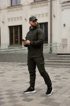 Чоловічій теплий костюм на флісі Софт шел Intruder з прогумованою блискавкою вшитим капюшоном вітро та волого захистом та манжетами хакі/3XL