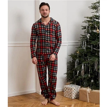 Пижама мужской с штанами флис 2XL в клеточку 19274