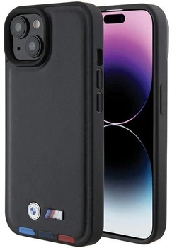 Etui plecki BMW Leather Stamp Tricolor do Apple iPhone 15 Plus Black (3666339143350)