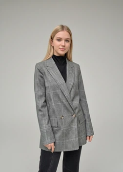 Жакет жіночий у клітинку двобортний H&M Сірий 17974 XS (на укр 40-42)