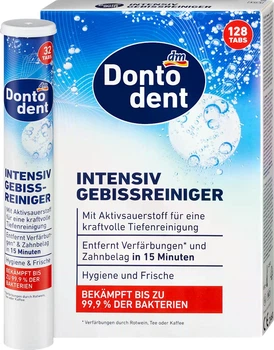 Таблетки для чищення зубних протезів Dontodent інтенсивні, вигідна упаковка, 128 шт.