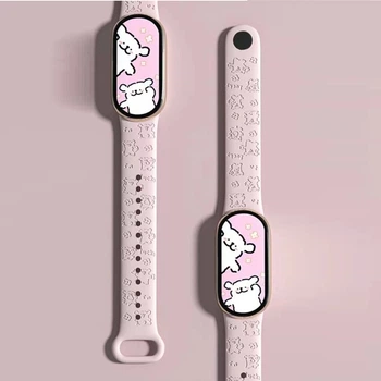 Силіконовий ремінець для Xiaomi Mi Band 8/9 з лазерним гравіюванням "Медведик", Рожевий