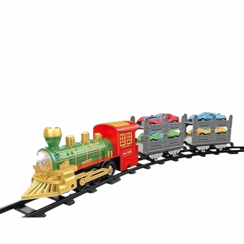 Игровая железная дорога 5806-1 P со светом, звуком и парогенерацией, автоматический поезд, 2 вагона, 4 металлопластиковые машинки