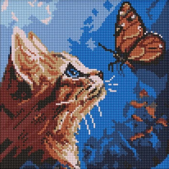 Алмазная мозаика «Котик и бабочка» 30х30см AMO20076