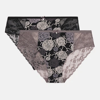 Набор трусиков слипов женских хлопковых Lama Cotton collection 1591BI M 2 шт Черный/Серо лиловый (5904577853395)