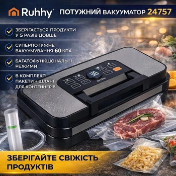 Вакуумный упаковщик с дисплеем для фруктов рыбы и мяса Ruhhy 24757 кухонный профессиональный вакууматор универсальный для еды