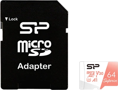 Карта памяти Silicon Power Superior microSDXC 64GB Class 10 UHS-I U3 A1 V30 + SD-адаптер (SP064GBSTXDV3V20SP)